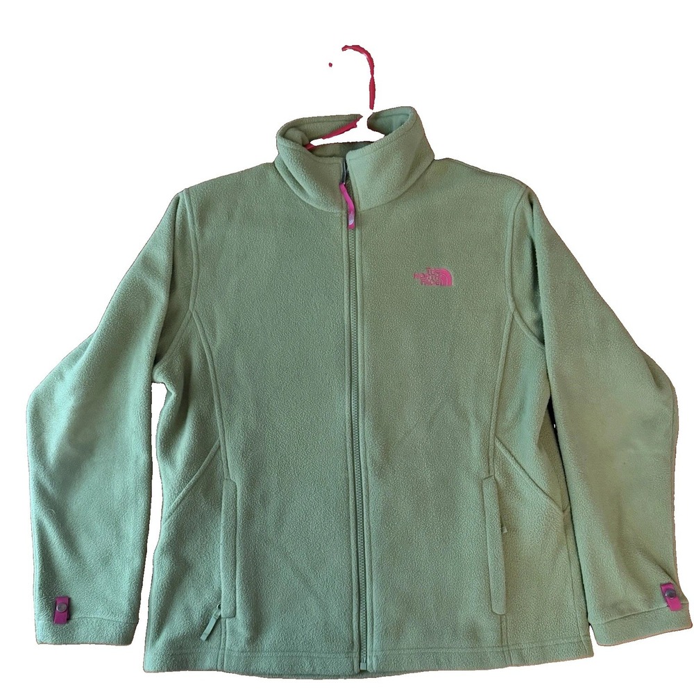 The North Face Women’s XL Full Zip Fleece Jacket Green Pink Logo FW12